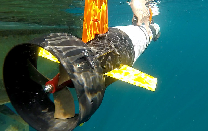 An autonomous underwater vehicle is launched in Lake Michigan